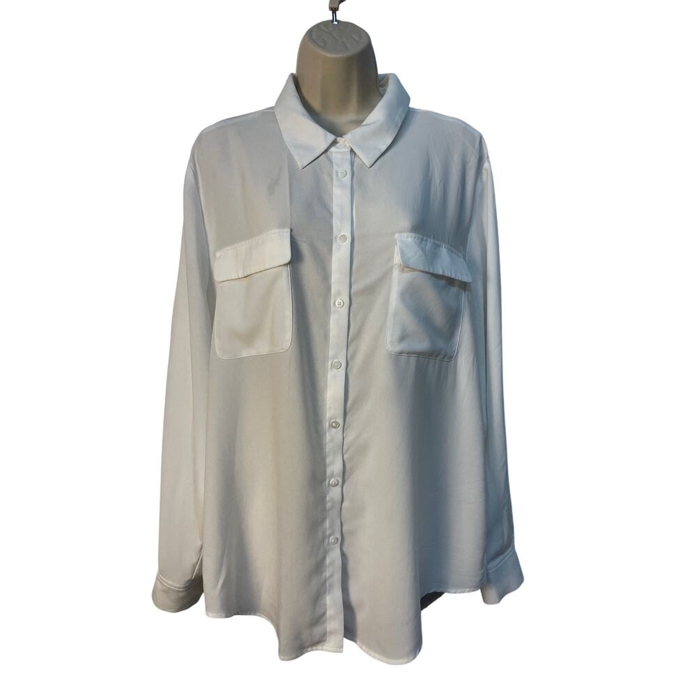 Madison Women's Long Sleeve/Roll Up Sleeve Button Up Shirt White Size XL